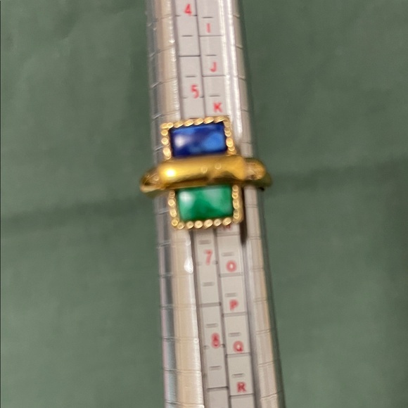 Vintage Sarah Coventry Gold Tone Adjustable Ring with Blue and Green Stones - Picture 1 of 8